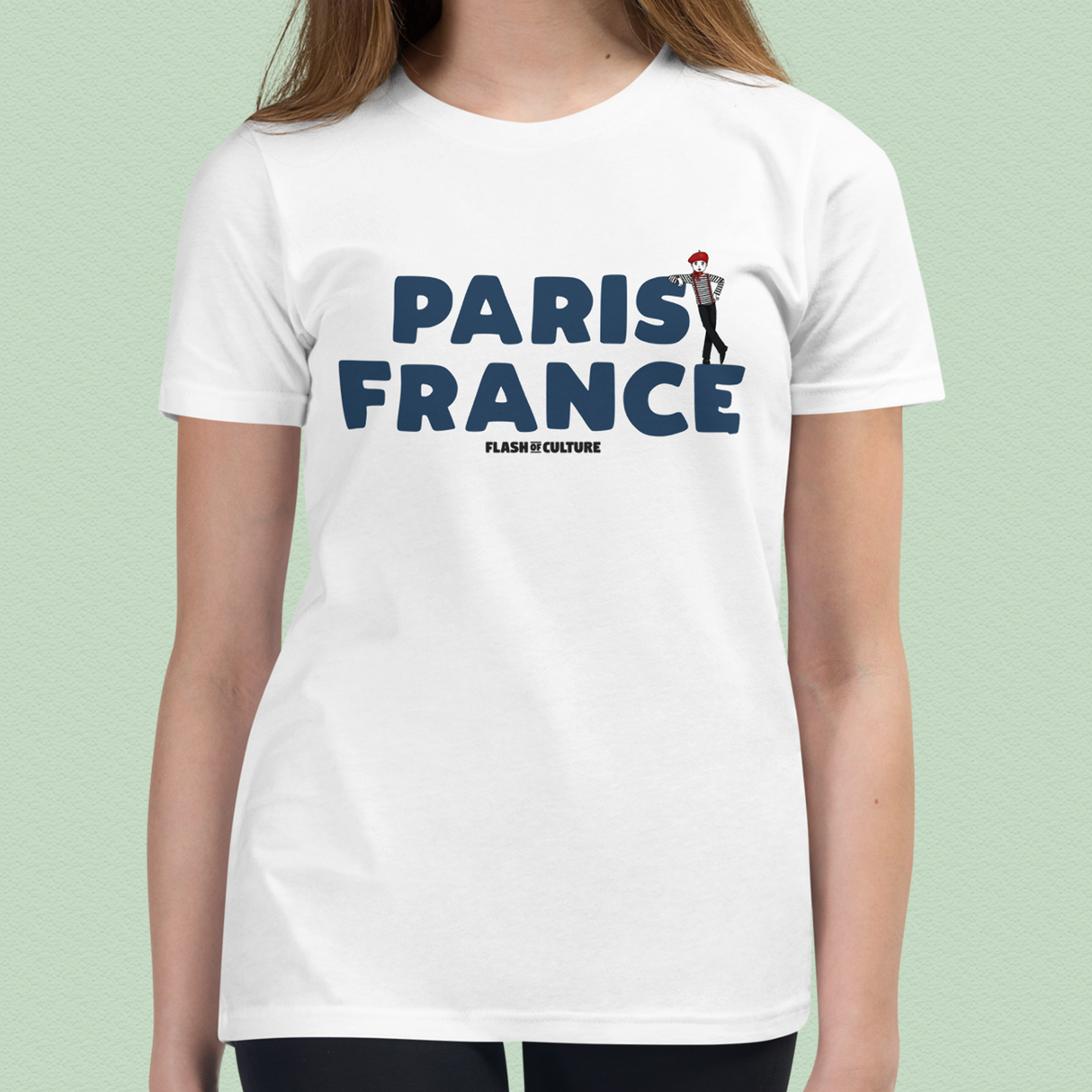 Paris France Mime T-Shirt Kids Youth Size 6+ years