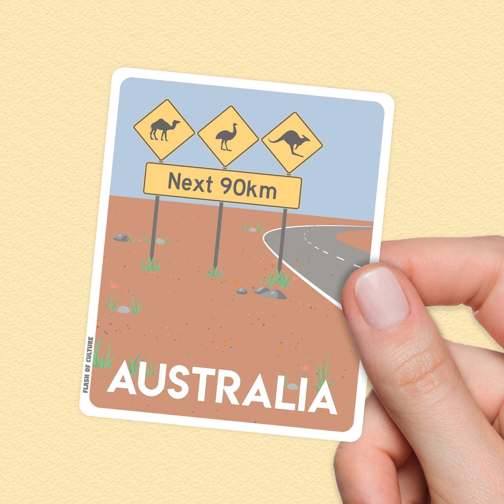 Australia Stickers, Northern Territory, Australian Road Signs. A fun sticker of the Australian Outback which includes some of the interesting road signs that you see along the way. 