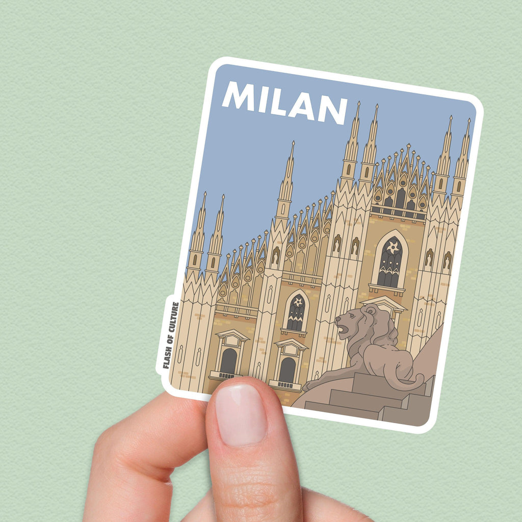Introducing our Milan Vinyl Sticker – a stylish tribute to the city's charm! Featuring the iconic Duomo di Milano and the majestic lion statue, it adds a touch of Milanese allure to your belongings. Perfect for laptops, water bottles, travel journals and more, carry the spirit of Milan with you wherever you go. Elevate your accessories – order your Milan Vinyl Sticker today!