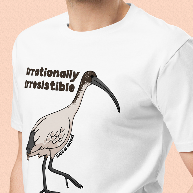 Funny Australian T-Shirt, Irrationally Irresistible Ibis, Adults Unisex, Funny Australian Shirt